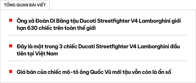 Vừa mua Lamborghini Urus tặng vợ, ông xã Đoàn Di Băng tiếp tục tậu Ducati Streetfighter V4 phiên bản giới hạn 630 chiếc toàn thế giới - Ảnh 1.