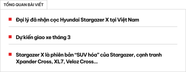Đại lý đã nhận cọc Hyundai Stargazer X: Dự kiến giao xe trong tháng này, Xpander Cross và Veloz Cross thêm đối thủ - Ảnh 1. Đại lý đã nhận cọc Hyundai Stargazer X: Dự kiến giao xe trong tháng này, Xpander Cross và Veloz Cross thêm đối thủ - Ảnh 1.
