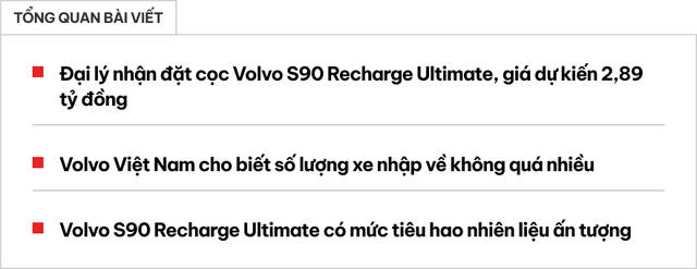Đại lý nhận đặt cọc Volvo S90 Recharge Ultimate: Giá dự kiến 2,89 tỷ đồng, tiết kiệm xăng hơn Honda Wave - Ảnh 1. Đại lý nhận đặt cọc Volvo S90 Recharge Ultimate: Giá dự kiến 2,89 tỷ đồng, tiết kiệm xăng hơn Honda Wave - Ảnh 1.
