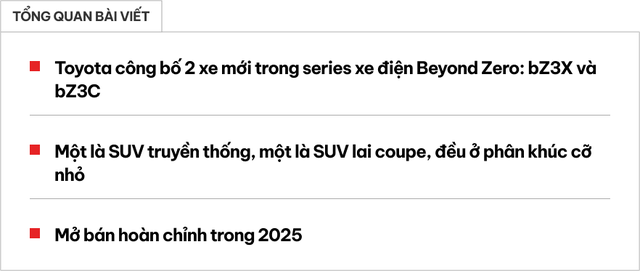 Toyota bZ3X và bZ3C ra mắt: 2 sự bổ sung mới cho đội hình SUV điện, nhắm tới khách hàng đại chúng bằng giá rẻ - Ảnh 1. Toyota bZ3X và bZ3C ra mắt: 2 sự bổ sung mới cho đội hình SUV điện, nhắm tới khách hàng đại chúng bằng giá rẻ - Ảnh 1.