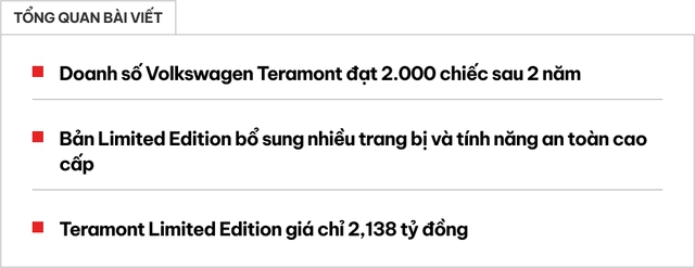 Volkswagen Teramont 'full option' ra mắt Việt Nam: Thêm trang bị cao cấp, bổ sung an toàn, giá rẻ hơn cả bản thường - Ảnh 1. Volkswagen Teramont 'full option' ra mắt Việt Nam: Thêm trang bị cao cấp, bổ sung an toàn, giá rẻ hơn cả bản thường - Ảnh 1.