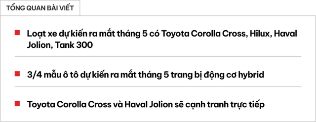 Loạt xe dự kiến ra mắt tháng 5/2024: Hilux trở lại, Corolla Cross và xe hybrid 'chiếm sóng' - Ảnh 1. Loạt xe dự kiến ra mắt tháng 5/2024: Hilux trở lại, Corolla Cross và xe hybrid 'chiếm sóng' - Ảnh 1.