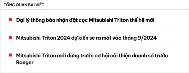 Đại lý nhận đặt cọc Mitsubishi Triton 2024: Nhập khẩu Thái Lan, dự kiến tháng 9 về nước- Ảnh 1. Đại lý nhận đặt cọc Mitsubishi Triton 2024: Nhập khẩu Thái Lan, dự kiến tháng 9 về nước- Ảnh 1.