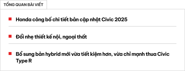 Honda Civic 2025 thêm bản hybrid mạnh chỉ dưới Type R, có phanh tái tạo như xe điện, hết mang danh 'ồn nhất phân khúc'- Ảnh 1.