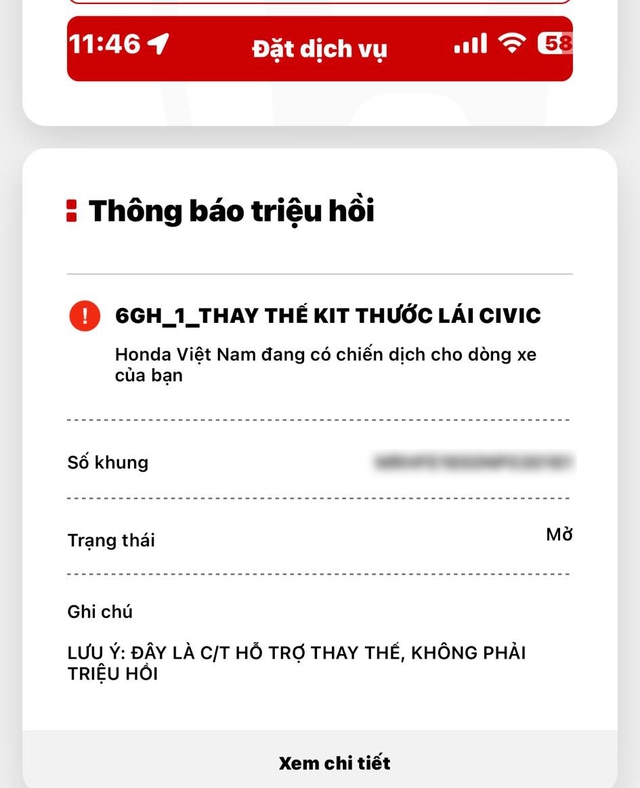 Ở lần thứ 3, hãng gửi thông báo triệu hồi Honda Civic để thay thế thước lái thông qua ứng dụng điện thoại. Ở lần thứ 3, hãng gửi thông báo triệu hồi Honda Civic để thay thế thước lái thông qua ứng dụng điện thoại.