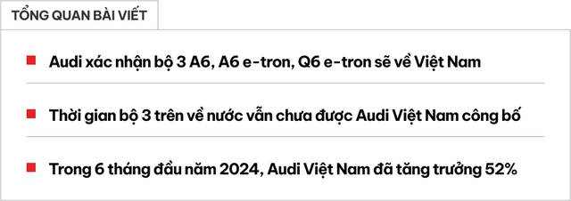 Audi sắp ra mắt 3 xe mới tại Việt Nam: Phần lớn là xe điện, có mẫu có thể chạy đến 700km/sạc- Ảnh 1. Audi sắp ra mắt 3 xe mới tại Việt Nam: Phần lớn là xe điện, có mẫu có thể chạy đến 700km/sạc- Ảnh 1.