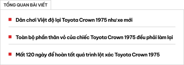 Dân chơi Việt độ lại Toyota Crown 49 năm tuổi như xe mới: Mất 120 ngày để hoàn thiện, có chi tiết giống Bentley- Ảnh 1. Dân chơi Việt độ lại Toyota Crown 49 năm tuổi như xe mới: Mất 120 ngày để hoàn thiện, có chi tiết giống Bentley- Ảnh 1.