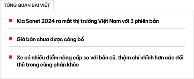 Kia Sonet 2024 ra mắt Việt Nam: Thiết kế mới, nhiều trang bị vượt mặt Raize và Venue, nội thất có chi tiết hơn hẳn đối thủ, giá bán vẫn là ẩn số- Ảnh 1. Kia Sonet 2024 ra mắt Việt Nam: Thiết kế mới, nhiều trang bị vượt mặt Raize và Venue, nội thất có chi tiết hơn hẳn đối thủ, giá bán vẫn là ẩn số- Ảnh 1.