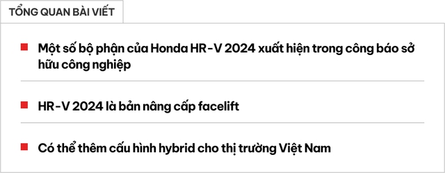Honda HR-V 2024 lần đầu được đăng ký tại Việt Nam: Diện mạo mới, dễ có động cơ hybrid đấu Yaris Cross- Ảnh 1. Honda HR-V 2024 lần đầu được đăng ký tại Việt Nam: Diện mạo mới, dễ có động cơ hybrid đấu Yaris Cross- Ảnh 1.