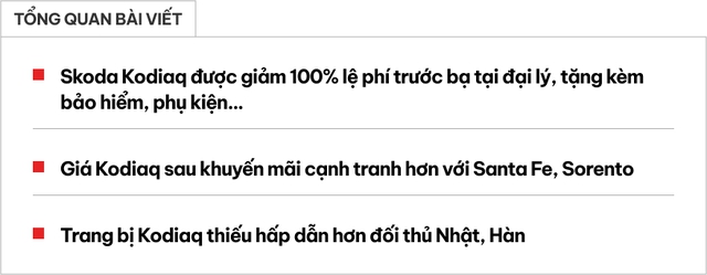 Skoda Kodiaq giảm hơn 200 triệu phí lăn bánh tại đại lý: Bản ‘base’ chưa đến 1,05 tỷ, nhiều ‘đồ chơi’ tặng kèm, cạnh tranh Santa Fe- Ảnh 1.