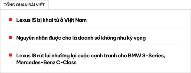 Lexus IS rút khỏi Việt Nam sau chưa đầy 4 năm ra mắt bản mới, nhường đất diễn cho C-Class, 3-Series- Ảnh 1. Lexus IS rút khỏi Việt Nam sau chưa đầy 4 năm ra mắt bản mới, nhường đất diễn cho C-Class, 3-Series- Ảnh 1.