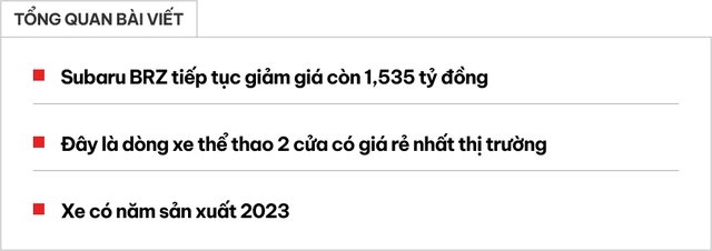 Lấy Subaru BRZ bây giờ tiết kiệm hơn 360 triệu so với người mua sớm: Giá giảm kỷ lục còn hơn 1,5 tỷ, bằng một nửa Z4- Ảnh 1.