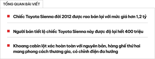 Toyota Sienna 2012 rao bán hơn 1,2 tỷ đồng: MPV gia đình giá ngang Kia Carnival nhưng to hơn, riêng nội thất độ hết 400 triệu- Ảnh 1.