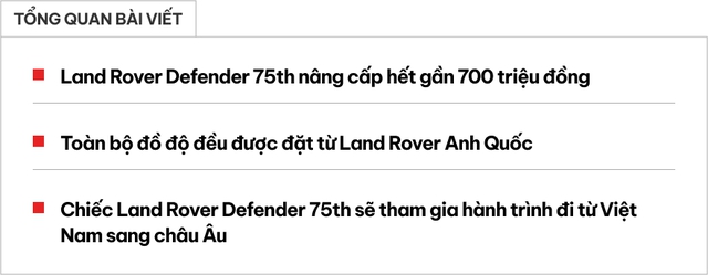 Dân chơi Bình Dương độ lại Land Rover Defender 7 tỷ đồng: Tốn gần 700 triệu, toàn đồ chính hãng, chuẩn bị cho hành trình vòng quanh thế giới- Ảnh 1.