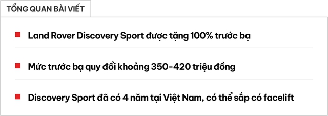 Mua Land Rover Discovery Sport hiện tiết kiệm hơn 420 triệu phí lăn bánh: Giá thực tế còn khoảng 3,1 tỷ, chỉ ngang Touareg- Ảnh 1. Mua Land Rover Discovery Sport hiện tiết kiệm hơn 420 triệu phí lăn bánh: Giá thực tế còn khoảng 3,1 tỷ, chỉ ngang Touareg- Ảnh 1.