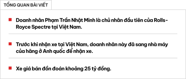 Mua Rolls-Royce Spectre đầu tiên Việt Nam, Minh Nhựa được chiều như thế nào: Sang tận Anh, được tặng một thứ khiến chính chủ thốt lên lời khen rất chu đáo- Ảnh 1.