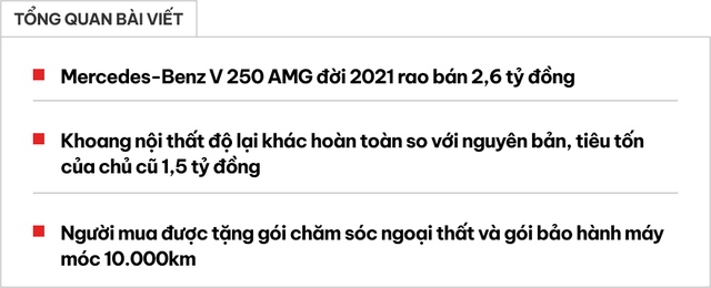 Rao bán Mercedes-Benz V 250 AMG giá 2,6 tỷ, salon chia sẻ: Tiền độ nội thất hết 1,5 tỷ, tặng kèm gói bảo dưỡng và bảo hành động cơ 10.000km- Ảnh 1.