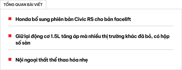 Honda Civic RS 2025 ra mắt: Máy xăng 1.5L tăng áp mạnh 180 mã lực, hộp số sàn là điểm nhấn- Ảnh 1.