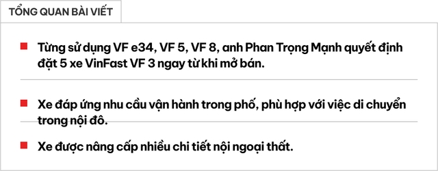 Chủ xe Thanh Hoá mua 5 chiếc VinFast VF 3 khác màu: ‘Biết cách dùng xe điện mini thì mới vui’- Ảnh 1. Chủ xe Thanh Hoá mua 5 chiếc VinFast VF 3 khác màu: ‘Biết cách dùng xe điện mini thì mới vui’- Ảnh 1.