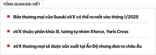 Suzuki eVX - SUV đầu tiên của hãng sẽ ra mắt đầu năm sau, chung công nghệ Toyota, có thể chạy 550km/sạc- Ảnh 1. Suzuki eVX - SUV đầu tiên của hãng sẽ ra mắt đầu năm sau, chung công nghệ Toyota, có thể chạy 550km/sạc- Ảnh 1.