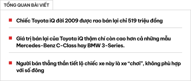 Rao Toyota iQ giá ngang Hyundai Accent đời mới, người bán thẳng thắn chia sẻ: Mua cho gia đình sẽ rất 'bực mình'- Ảnh 1. Rao Toyota iQ giá ngang Hyundai Accent đời mới, người bán thẳng thắn chia sẻ: Mua cho gia đình sẽ rất 'bực mình'- Ảnh 1.