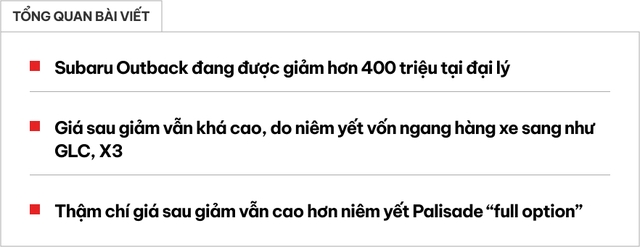 Subaru Outback giảm hơn 400 triệu tại đại lý, SUV 5 chỗ vẫn đắt hơn Palisade bản cao nhất tới cả trăm triệu- Ảnh 1. Subaru Outback giảm hơn 400 triệu tại đại lý, SUV 5 chỗ vẫn đắt hơn Palisade bản cao nhất tới cả trăm triệu- Ảnh 1.