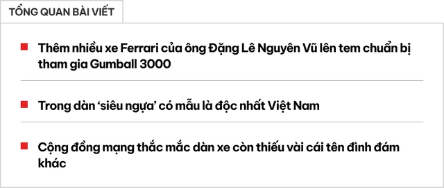 Loạt Ferrari của ông Đặng Lê Nguyên Vũ lộ ảnh lên tem chuẩn bị tham gia Gumball 3000, CĐM nhận xét: 'Vẫn thiếu nhiều siêu phẩm'- Ảnh 1. Loạt Ferrari của ông Đặng Lê Nguyên Vũ lộ ảnh lên tem chuẩn bị tham gia Gumball 3000, CĐM nhận xét: 'Vẫn thiếu nhiều siêu phẩm'- Ảnh 1.