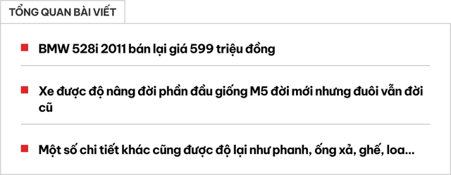 BMW 528i độ 'đầu một đằng, đuôi một nẻo' bán lại giá 599 triệu đồng, CĐM thắc mắc 'tiền độ có đắt hơn tiền xe'- Ảnh 1.