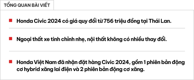 Honda Civic 2024 sắp về Việt Nam công bố giá bán: Quy đổi từ 756 triệu đồng, đấu Mazda 3 bằng động cơ hybrid và ADAS- Ảnh 1.