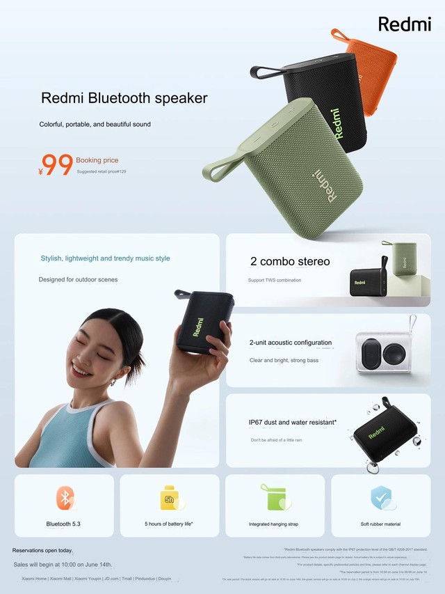 Xiaomi ra mắt loa bluetoooth Redmi: Bluetooth 5.3, kháng nước IP67, giá 347.000 đồng- Ảnh 2. Xiaomi ra mắt loa bluetoooth Redmi: Bluetooth 5.3, kháng nước IP67, giá 347.000 đồng- Ảnh 2.