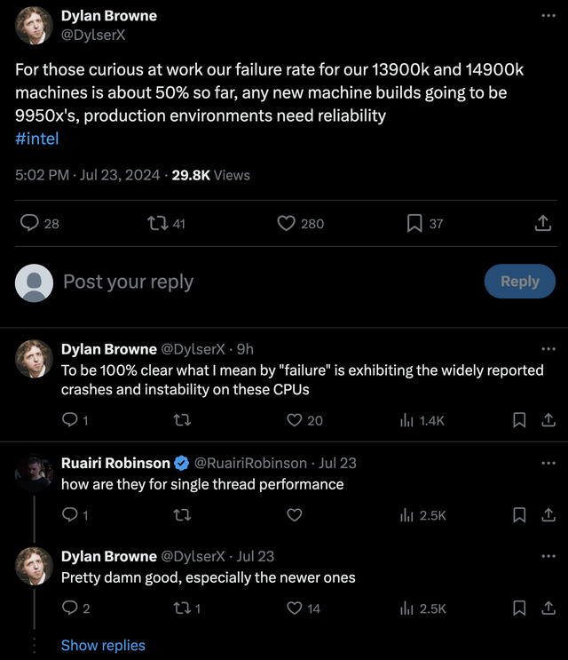 CPU Intel bị tố "tỷ lệ lỗi tới 50%", studio đồ họa quyết định chuyển sang AMD- Ảnh 1. CPU Intel bị tố "tỷ lệ lỗi tới 50%", studio đồ họa quyết định chuyển sang AMD- Ảnh 1.