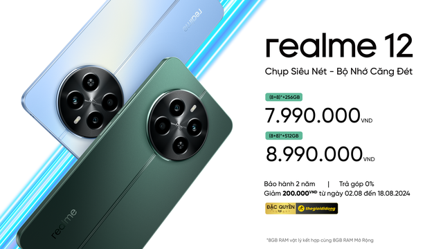 realme 12 ra mắt chính hãng: Thiết kế đẹp, camera 50MP chất lượng cao, pin 5000mAh, có bản 512GB, giá từ 7,99 triệu đồng- Ảnh 3. realme 12 ra mắt chính hãng: Thiết kế đẹp, camera 50MP chất lượng cao, pin 5000mAh, có bản 512GB, giá từ 7,99 triệu đồng- Ảnh 3.