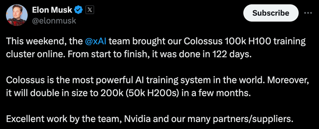 Quyết tâm cạnh tranh với OpenAI và Google, Elon Musk đưa vào vận hành "siêu máy tính AI" với 100.000 GPU NVIDIA H100- Ảnh 1.