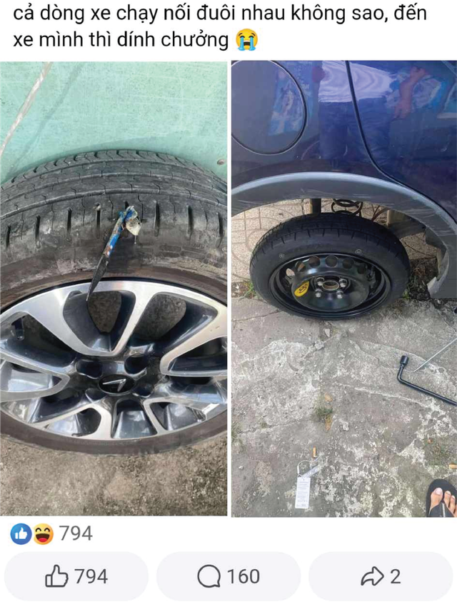 Chủ xe VinFast Fadil 'khóc ròng' vì thủng lốp giữa đường, dân mạng xem cách xử lý lại cười lăn lộn- Ảnh 1. Chủ xe VinFast Fadil 'khóc ròng' vì thủng lốp giữa đường, dân mạng xem cách xử lý lại cười lăn lộn- Ảnh 1.