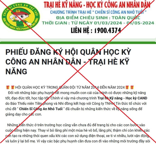 Xuất hiện thủ đoạn sử dụng hình ảnh giả mạo của công an, quân đội tổ chức trại hè để lừa đảo- Ảnh 1.