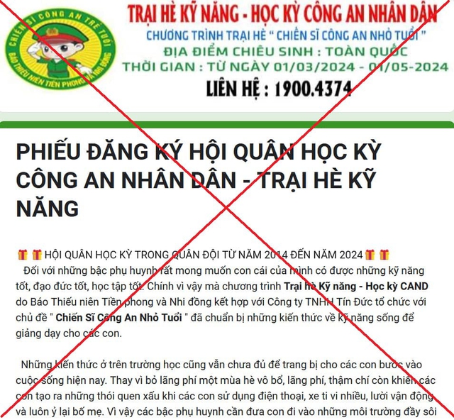 Xuất hiện thủ đoạn sử dụng hình ảnh giả mạo của công an, quân đội tổ chức trại hè để lừa đảo- Ảnh 1. Xuất hiện thủ đoạn sử dụng hình ảnh giả mạo của công an, quân đội tổ chức trại hè để lừa đảo- Ảnh 1.