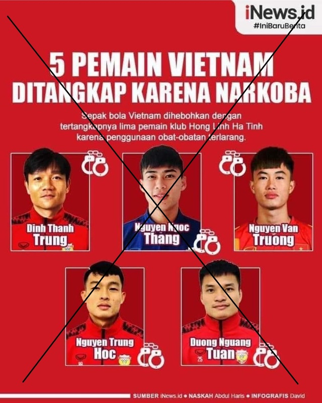 Báo Indonesia gây xôn xao với thông tin sai lệch về vụ 5 cầu thủ CLB Hồng Lĩnh Hà Tĩnh bị bắt vì ma túy- Ảnh 1. Báo Indonesia gây xôn xao với thông tin sai lệch về vụ 5 cầu thủ CLB Hồng Lĩnh Hà Tĩnh bị bắt vì ma túy- Ảnh 1.
