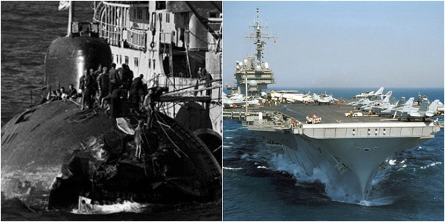 Sự cố hi hữu: Đột ngột nổi lên, tàu ngầm hạt nhân bị tàu sân bay đâm trúng- Ảnh 1. Sự cố hi hữu: Đột ngột nổi lên, tàu ngầm hạt nhân bị tàu sân bay đâm trúng- Ảnh 1.