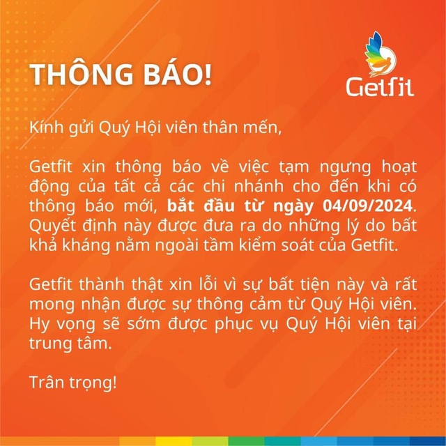 Chuỗi phòng gym nổi tiếng TPHCM đột ngột thống báo đóng cửa sau kỳ nghỉ dài như nghỉ Tết vì 'lý do bất khả kháng'- Ảnh 1. Chuỗi phòng gym nổi tiếng TPHCM đột ngột thống báo đóng cửa sau kỳ nghỉ dài như nghỉ Tết vì 'lý do bất khả kháng'- Ảnh 1.