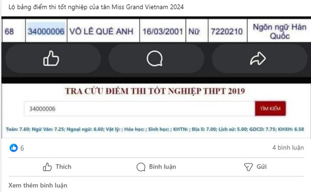 Rộ bảng điểm thi tốt nghiệp THPT của Hoa hậu Võ Lê Quế Anh- Ảnh 1. Rộ bảng điểm thi tốt nghiệp THPT của Hoa hậu Võ Lê Quế Anh- Ảnh 1.