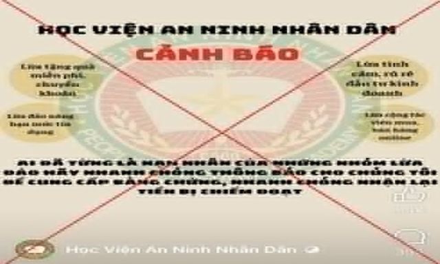 Cảnh báo giả mạo Học viện An ninh nhân dân hỗ trợ lấy lại tiền lừa đảo 