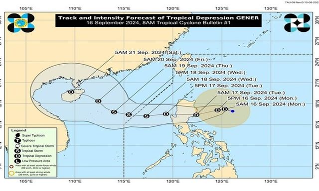 Áp thấp gần Philippines mạnh lên, dự báo ngày 17/9 vào Biển Đông thành bão số 4