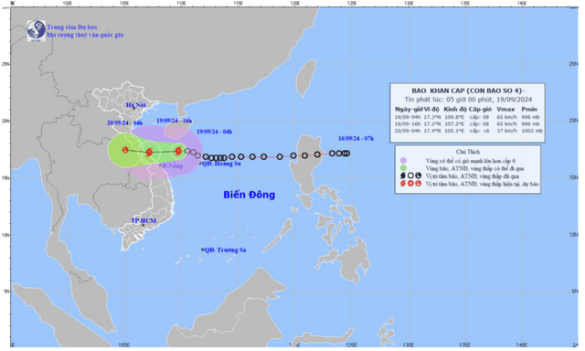 Thông tin mới nhất về hướng di chuyển của bão số 4