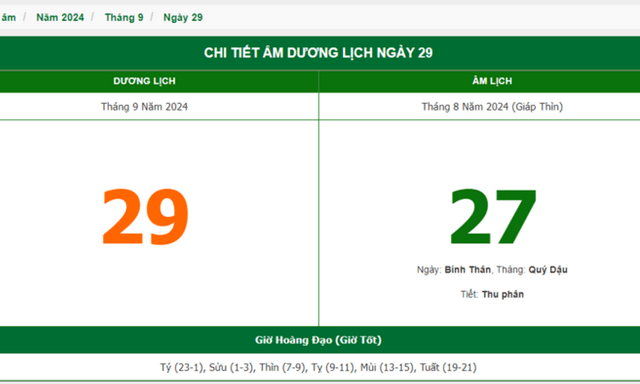 Hôm nay (29/9), có phải ngày đẹp không?