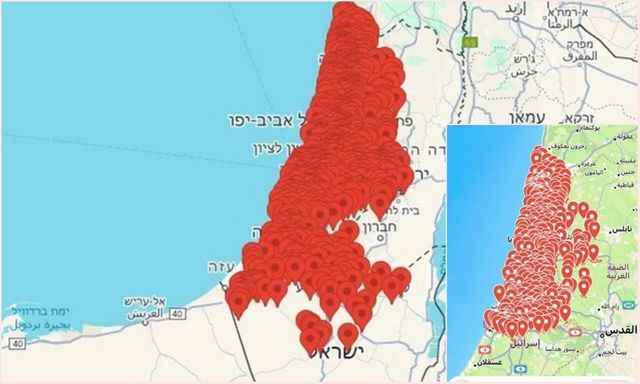 Chấm đỏ phủ kín trên bản đồ báo động khi Iran tấn công tên lửa vào Israel