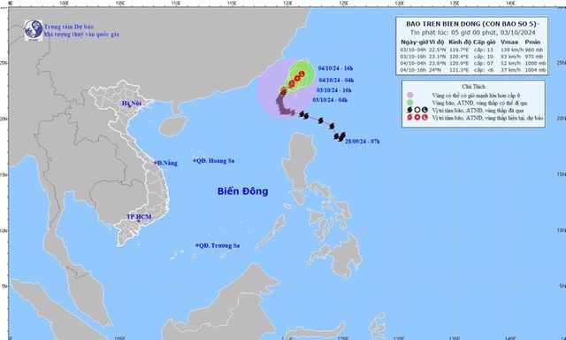 Cơn bão số 5 suy yếu dần thành áp thấp nhiệt đới