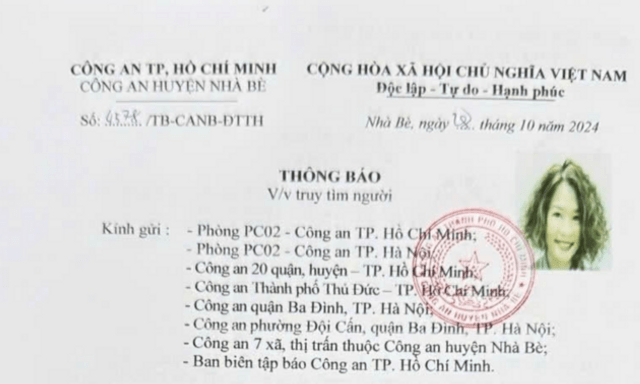 TP.HCM: Công an huyện Nhà Bè truy tìm người 