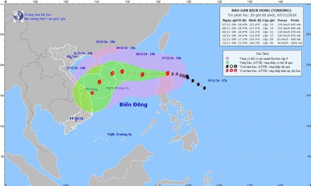 Thời tiết hôm nay ngày 8/11: Bão YINXING giật cấp 17 vào biển Đông, trở thành cơn bão số 7