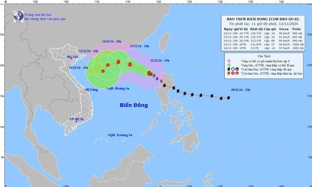 Tin bão Toraji mới nhất: Bão di chuyển hướng Tây Tây Bắc, tốc độ khoảng 10km/h