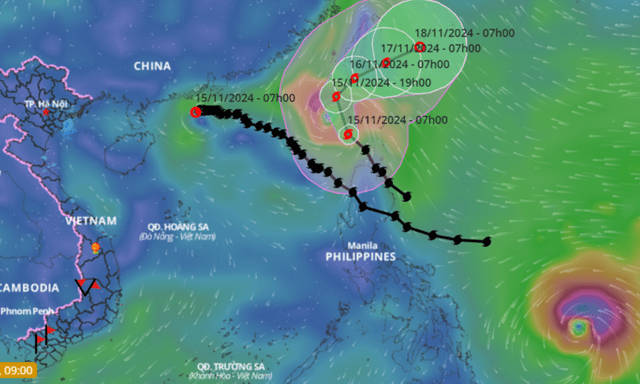 Bão Usagi tăng cấp đi vào Biển Đông hôm nay (15/11), trở thành cơn bão số 9 